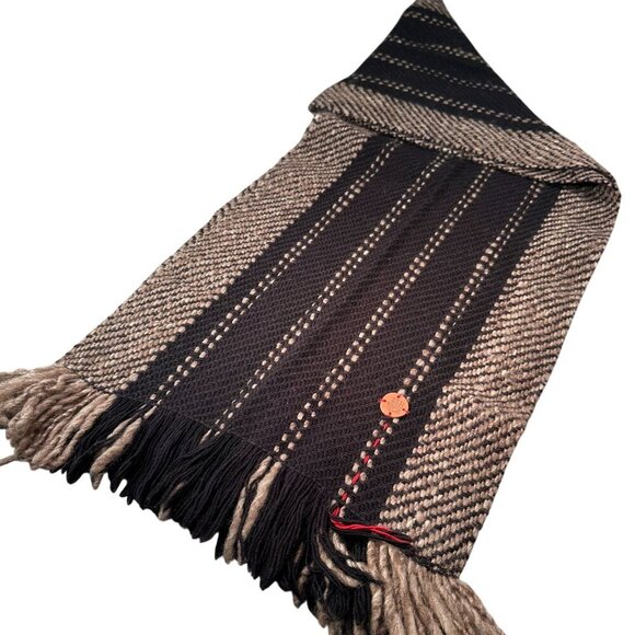 Manos Del Uruguay Scarf Shawl Merino Wool Fringe Handspun Vintage Stripped Black - Picture 1 of 13
